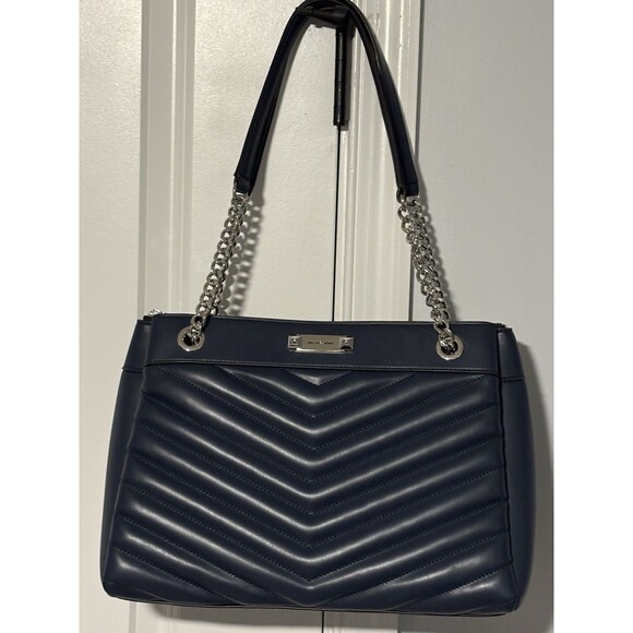 Michael Kors Blue Quilted Whitney Tote Shoulder Bag Chain And Leather Strap New - Picture 4 of 13